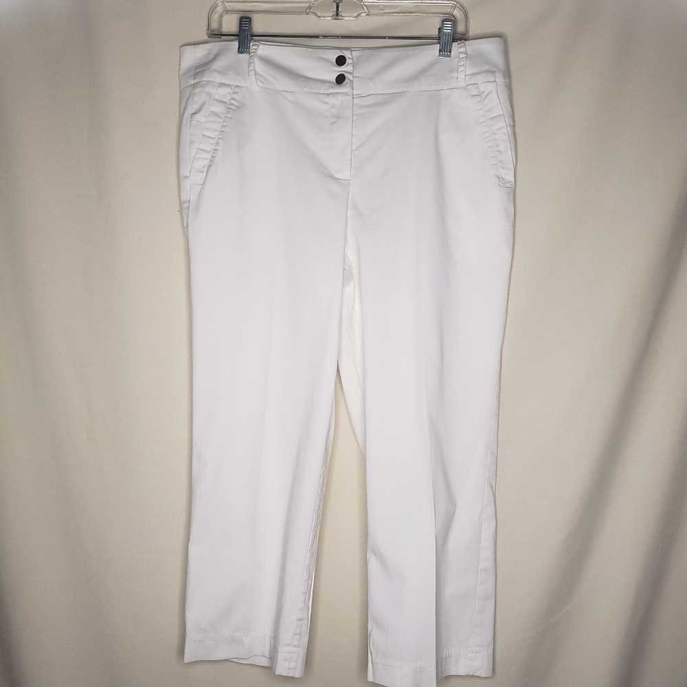 Sandro Sportswear Womens Size 12 White Cotton Twill Pants Flat Front Poc…
